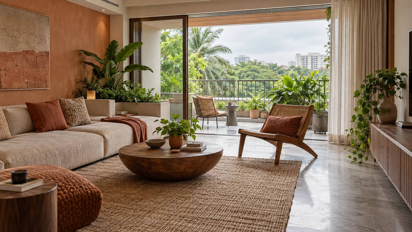 Biophilic modern Bangalore living interior