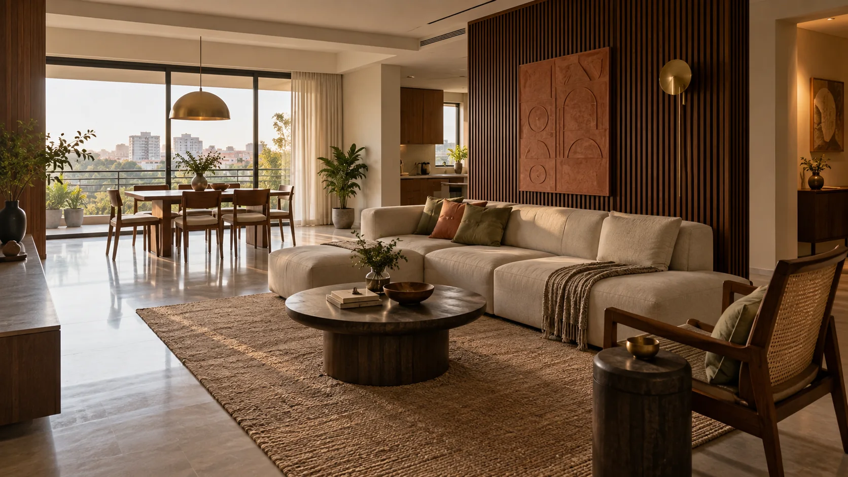 Contemporary Indian living and dining area interior